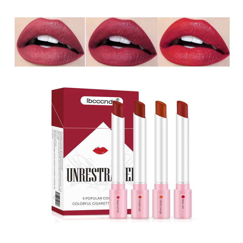 Cigarette Tube Lipstick Set 4 Colors Matte Long Lasting Waterproof Matt Lip Stick Nude Red Lips Makeup |