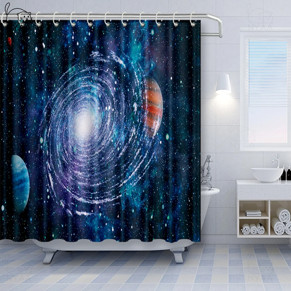 

Modern Galaxy Night Starry Sky Star Shower Curtain Simplicity Polyester Fabric Shower Curtain 3D Blackout Curtain For Bathroom