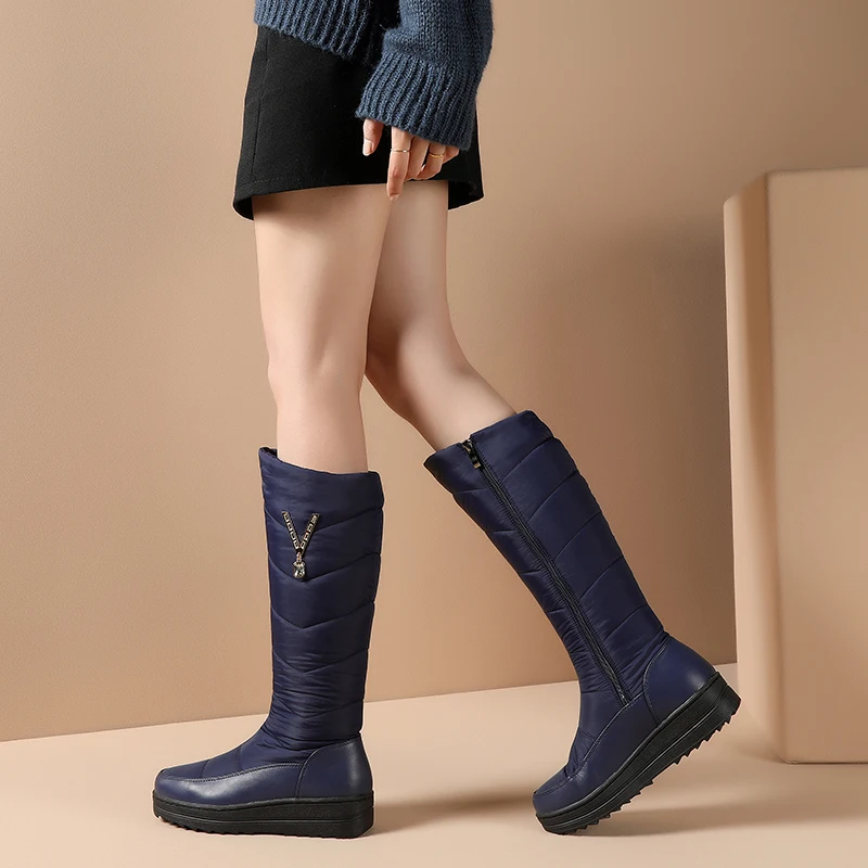 

WETKISS 2020 Russia New Arrival Winter Snow Boots Women Keep Warm Crystal Zipper Flat Platform Shoes Woman Knee High Boots