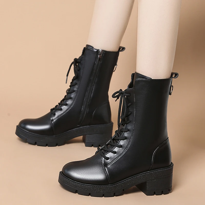 

Женские ботильоны с круглым носком Rimocy на толстом каблуке, Осень-зима 2021, ботинки из искусственной кожи на платформе, женские модные черные ...