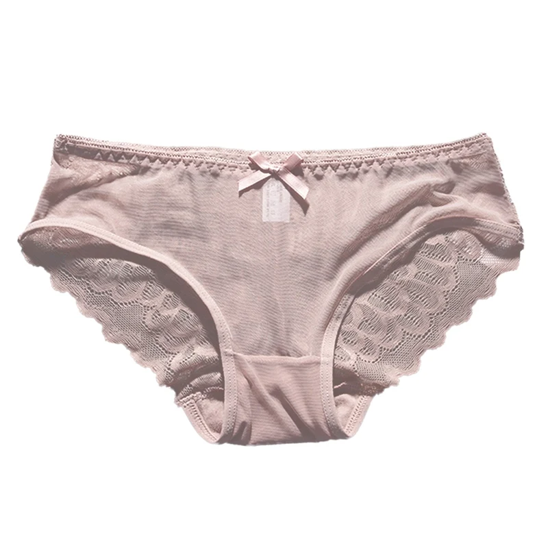Сексуальные кружевные однотонные трусики женские ультратонкие полые с бантом