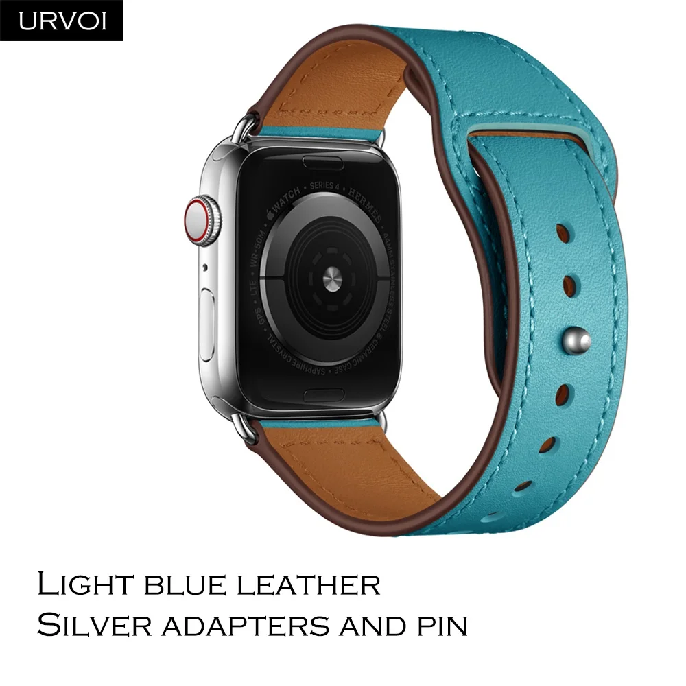 Light blue S URVOI ремешок для apple watch серии 5/4 3, 2, 1, ремешок для наручных часов iWatch, большие размеры 40-44 мм спортивный ремешок из натуральной кожи Swift Pin& tuck ручной работы - Band Color: Light blue S