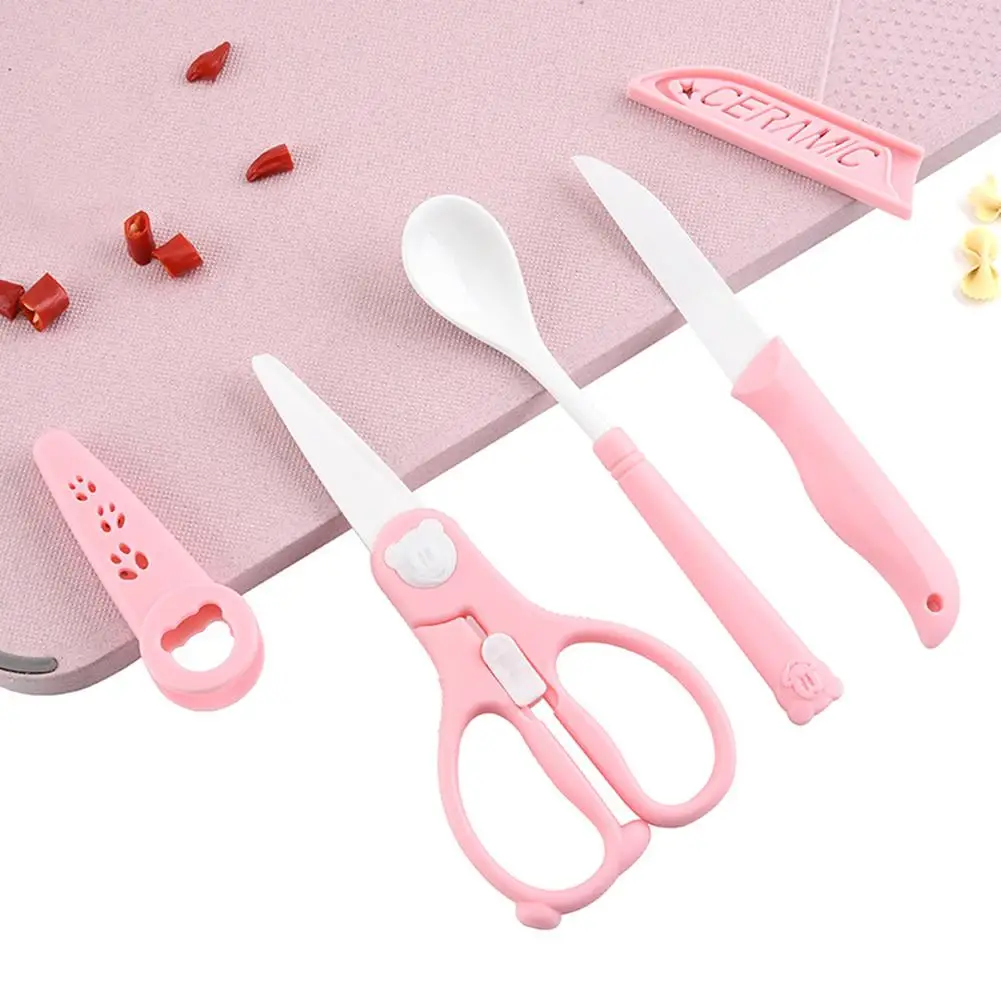 Ceramic kitchen tool set scissors fruit cutter convenient and practical baby spoon gadgets not easy to hurt hands |