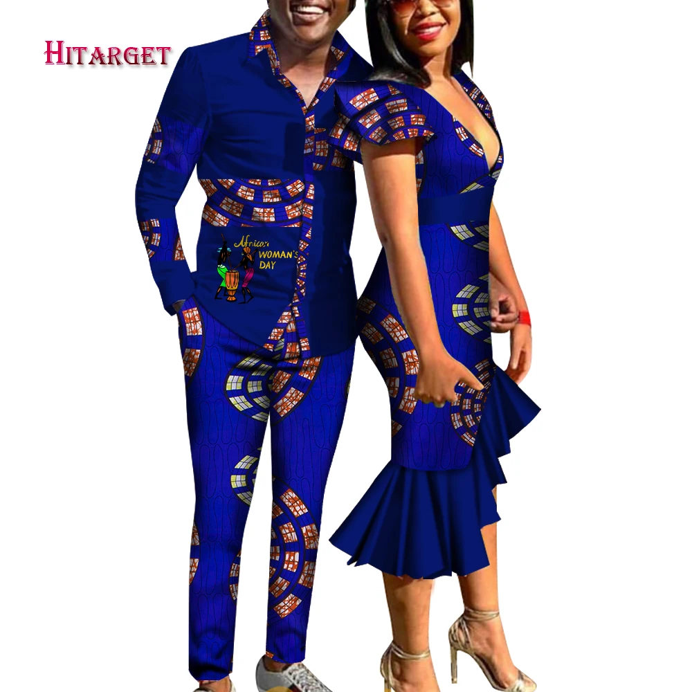 Одежда с Африканским принтом для пары Дашики платье глубоким V-образным вырезом и