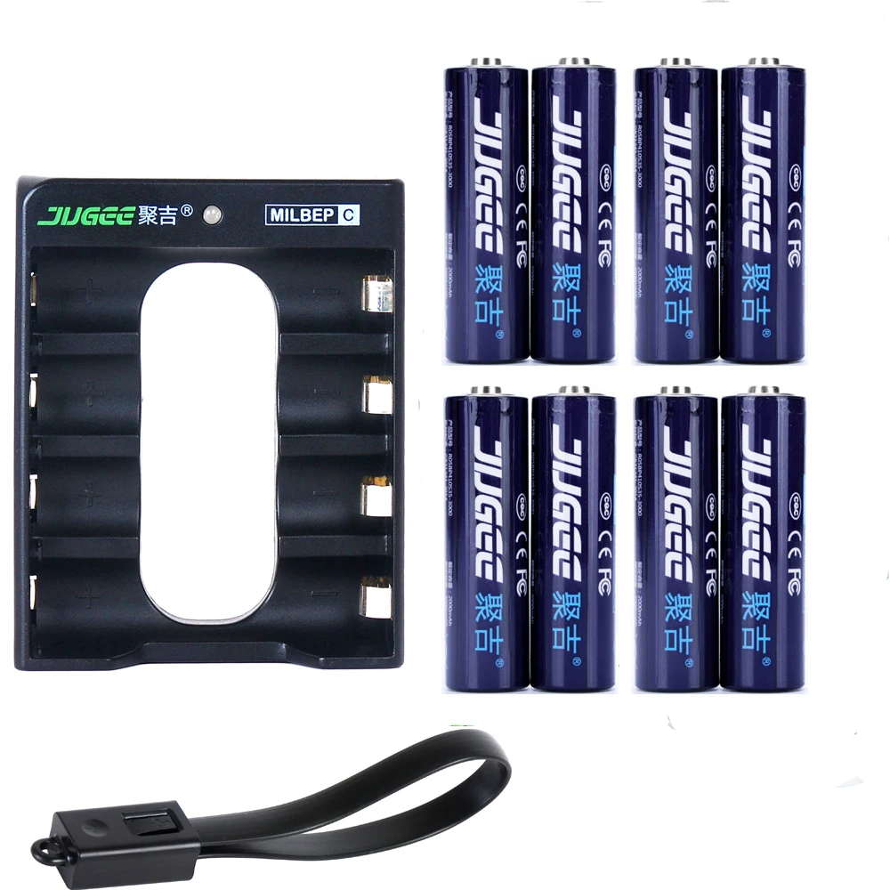 Jugee 8 шт 1,5 v 3000 mwh AA перезаряжаемый литий-полимерный литий-ионный полимерный литиевый аккумулятор+ 1 USB зарядное устройство