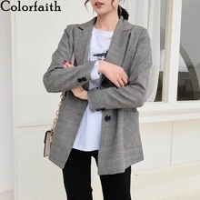 Colorfaith Новинка 2020 осень зима женские блейзеры клетчатые карманы
