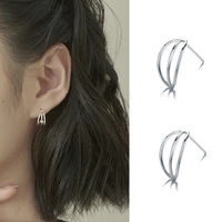 design style silver color geometry circle line three layers stud earring simple design trend earring for women girl jewelry