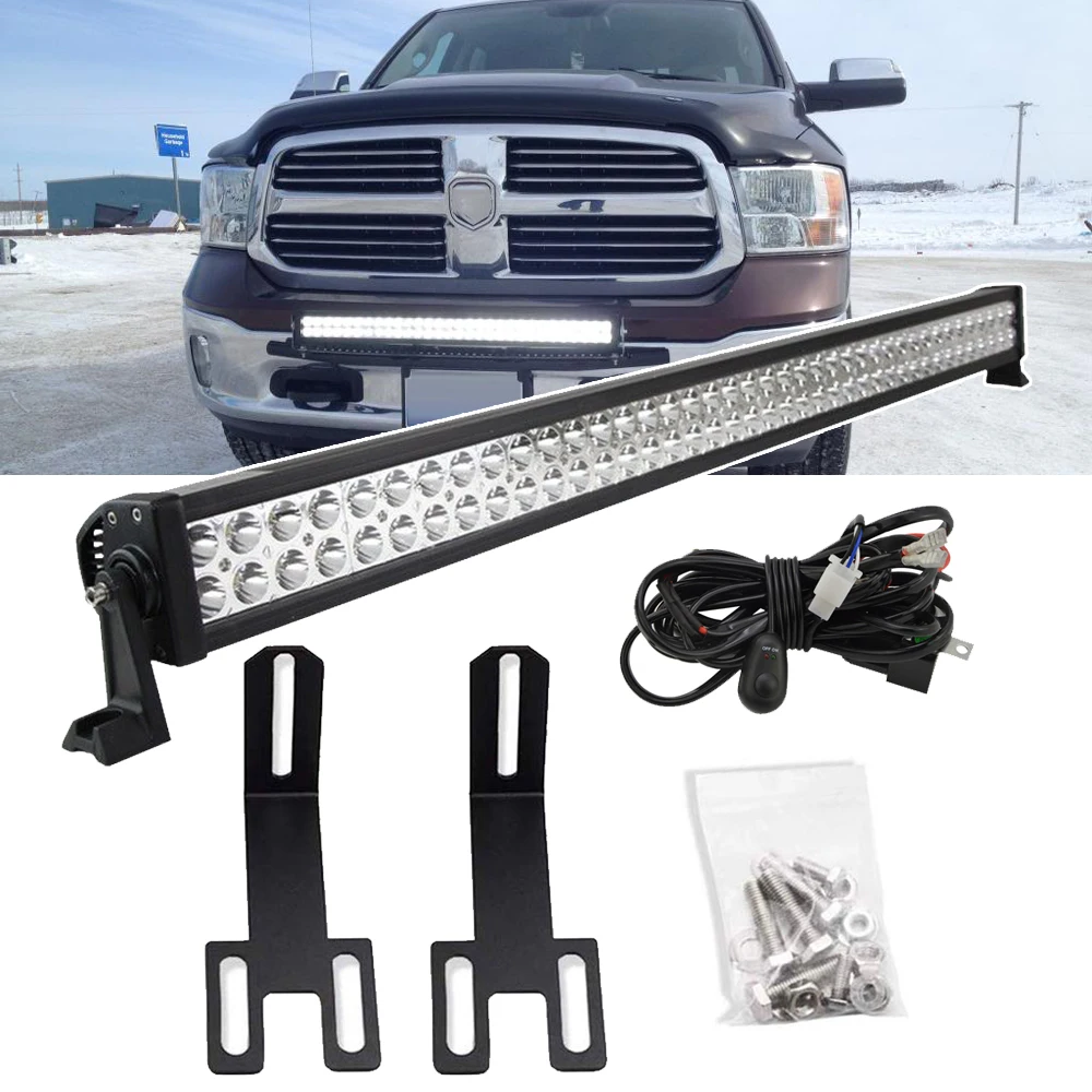 For Dodge Ram 2500 3500 2003- 40 inches 240W Straight LED Light Bar with Front Hidden Bumper Mount Bracket and Wiring Kit