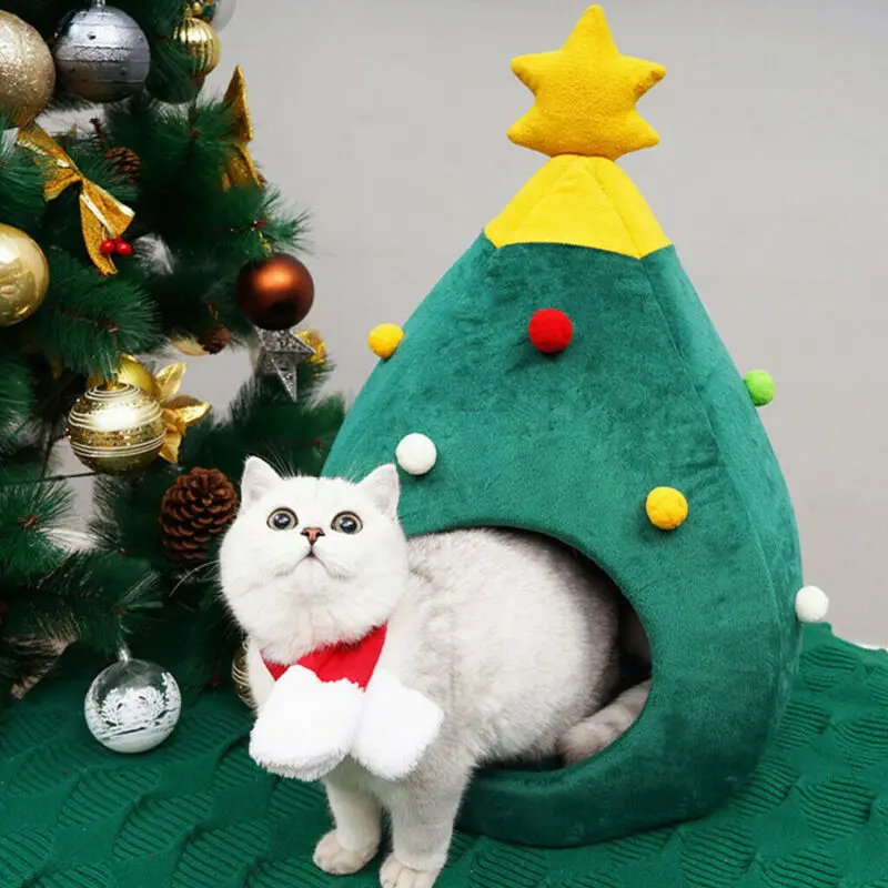 2020 Newest Hot Christmas Dog Cat Bed House Soft Nest Tree Shape Pet Cave Litter Tent | Дом и сад