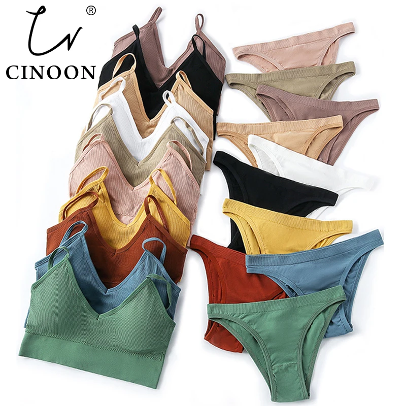 CINOON-Conjunto de sujetador sin costuras para mujer, bragas sexys de cintura baja, Bralette sin aros, lencería acolchada, conjunto de ropa interior suave