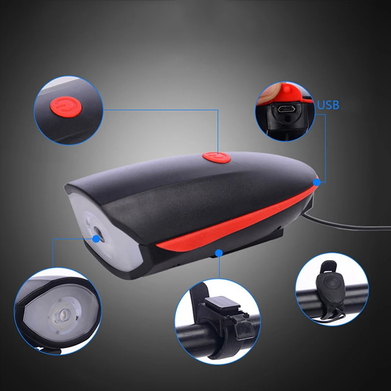USB Перезаряжаемые велосипедные звонки велосипед Рог светильник головной