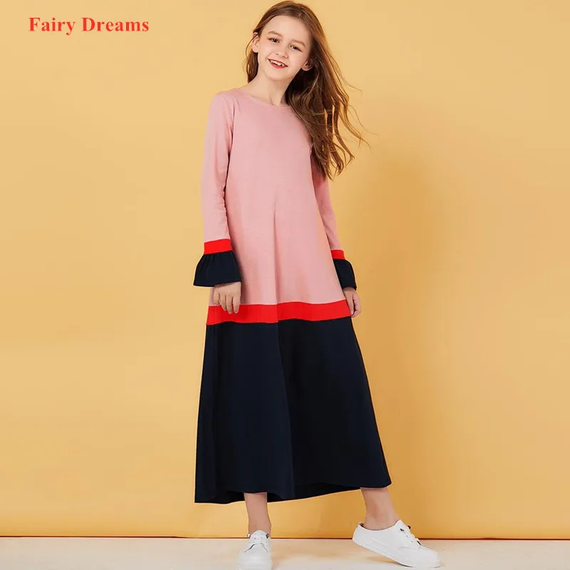 Дети абайя Дубай Турция мусульманское платье для девочек Повседневная футболка