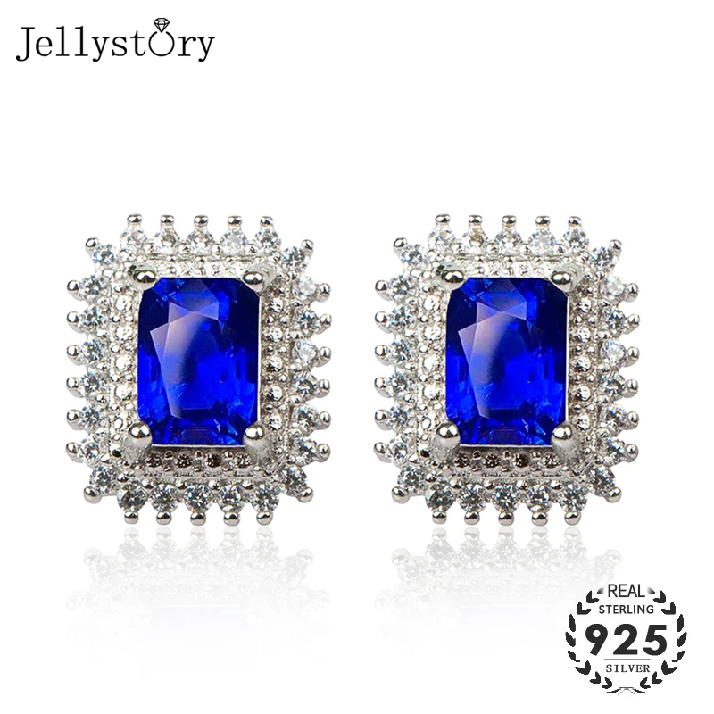 Jellystory Роскошные серьги с подвесками прямоугольник сапфир 925 серебро ювелирные