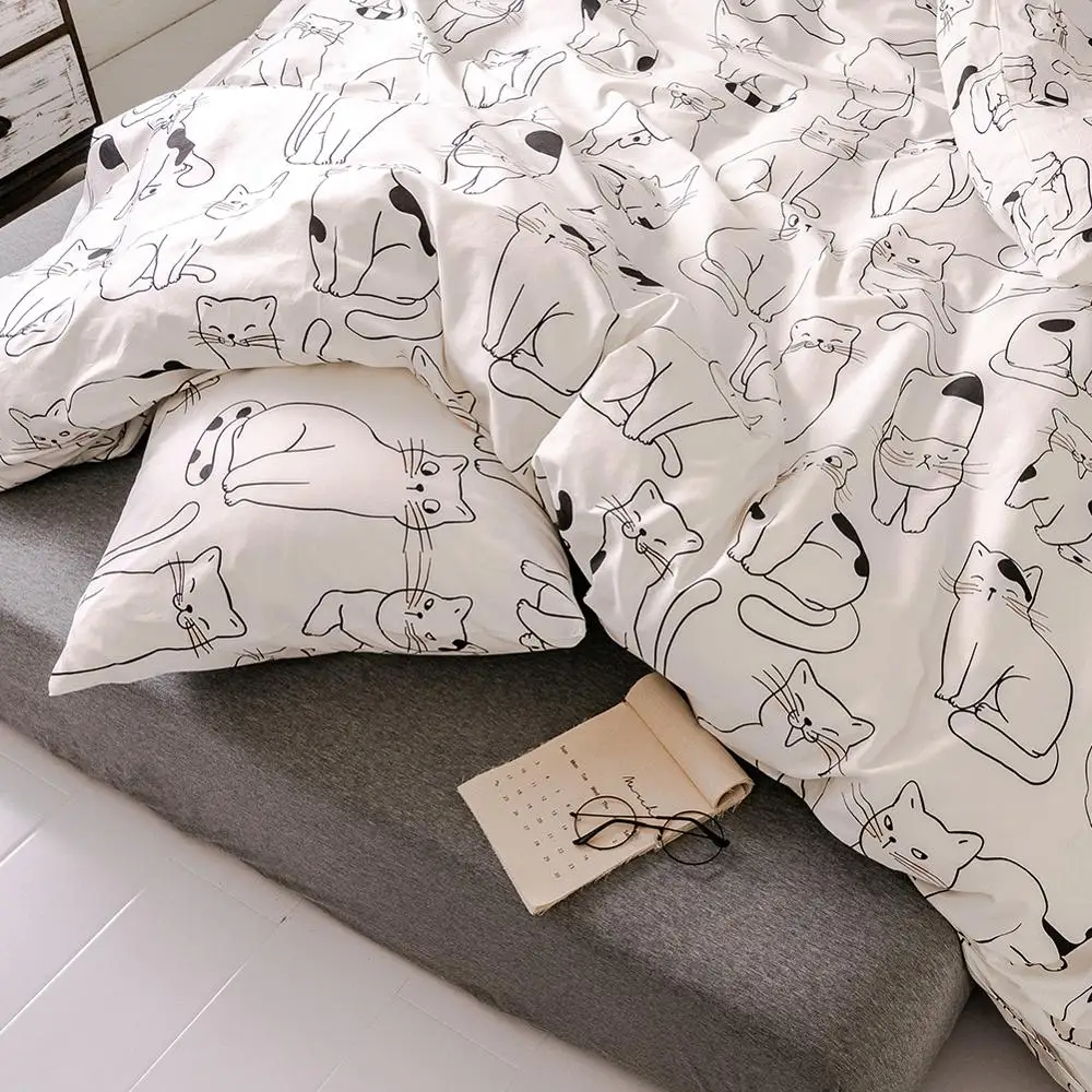 Белое и черное одеяло из 100% хлопка с принтом кота животных пододеяльник
