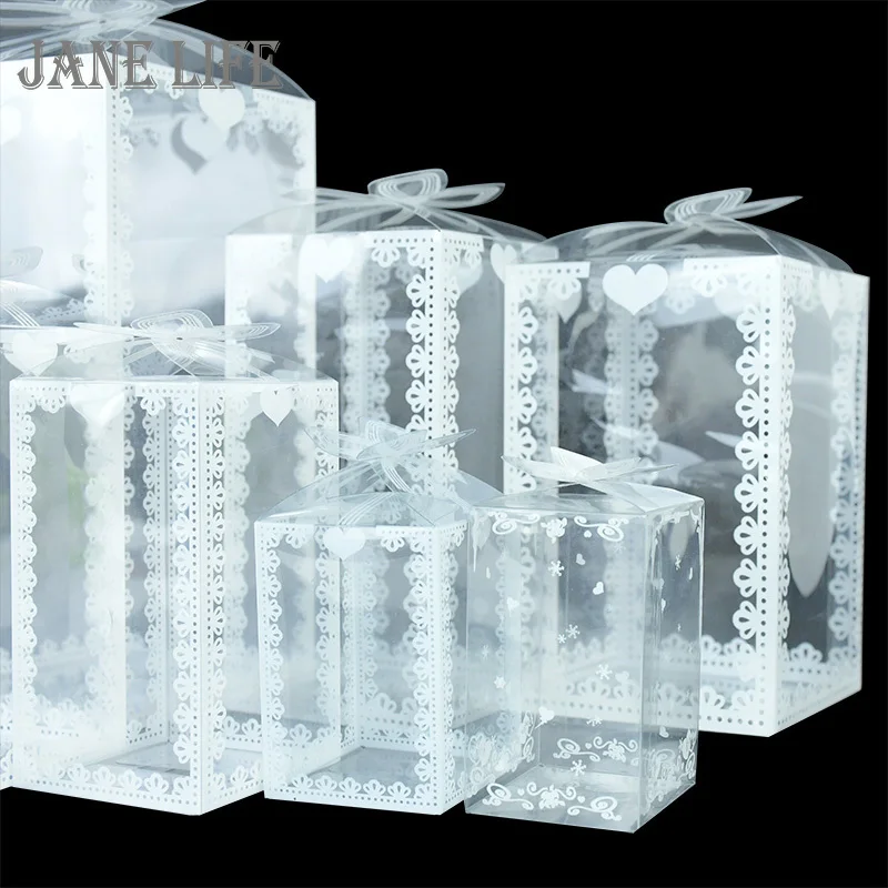 

5pcs Transparent Gift Box PVC Plastic Clear Packaging Boxes for Birthday Wedding Baby Shower Party Festival Present Candy Food