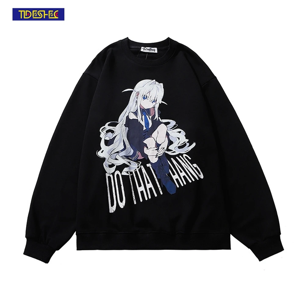 

Hip Hop Cute Anime Female Print Sweatshirt Streetwear Pullover Harajuku Sweatshirt 2021 Men Autumn Cotton Casual Pullover