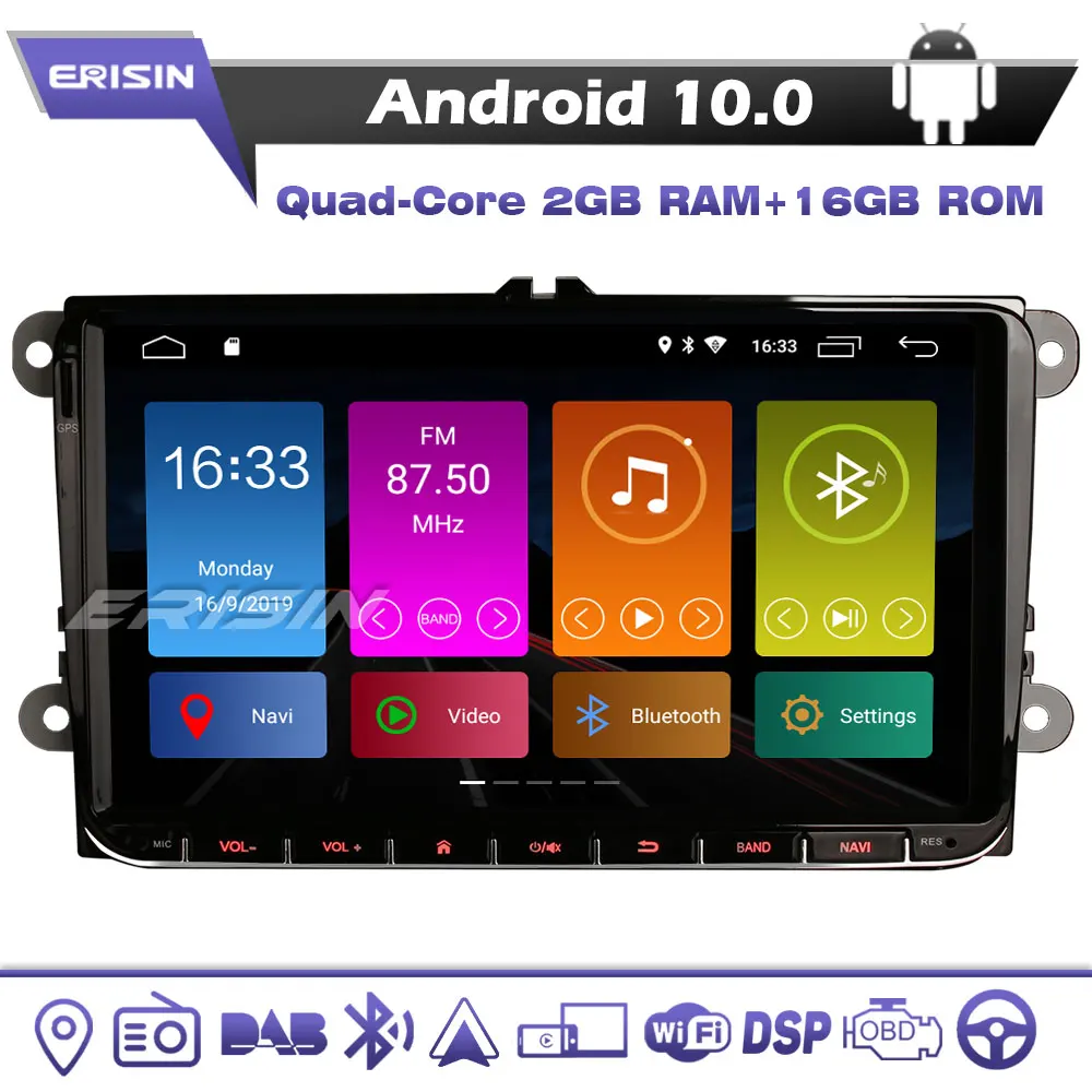 Erisin ES3001V 9 &quotCarPlay GPS навигация Радио FM DAB TPMS 4G WiFi Bluetooth OBD DVR SWC для VW Touran Passat SKODA EOS |