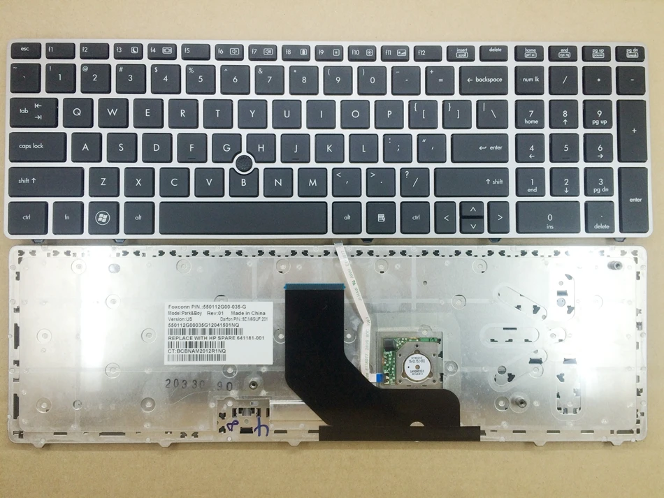 Клавиатура для ноутбука HP 8560P 8560B 6560B 6560 6570B 8570B серебряная рамка и точка US