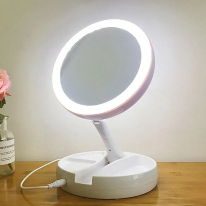 

2022 Foldable USB Charging Or Battery Led Mirror Makeup White Vanity Cosmetic Mirror With Light 10X Magnifying Table Mirrors