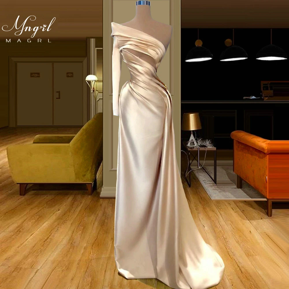 

MNGRL Luxury Evening Dress One-shoulder Long Sleeves Hand-applied Diamonds Glittering 2021 New Evening Dress Party Dress