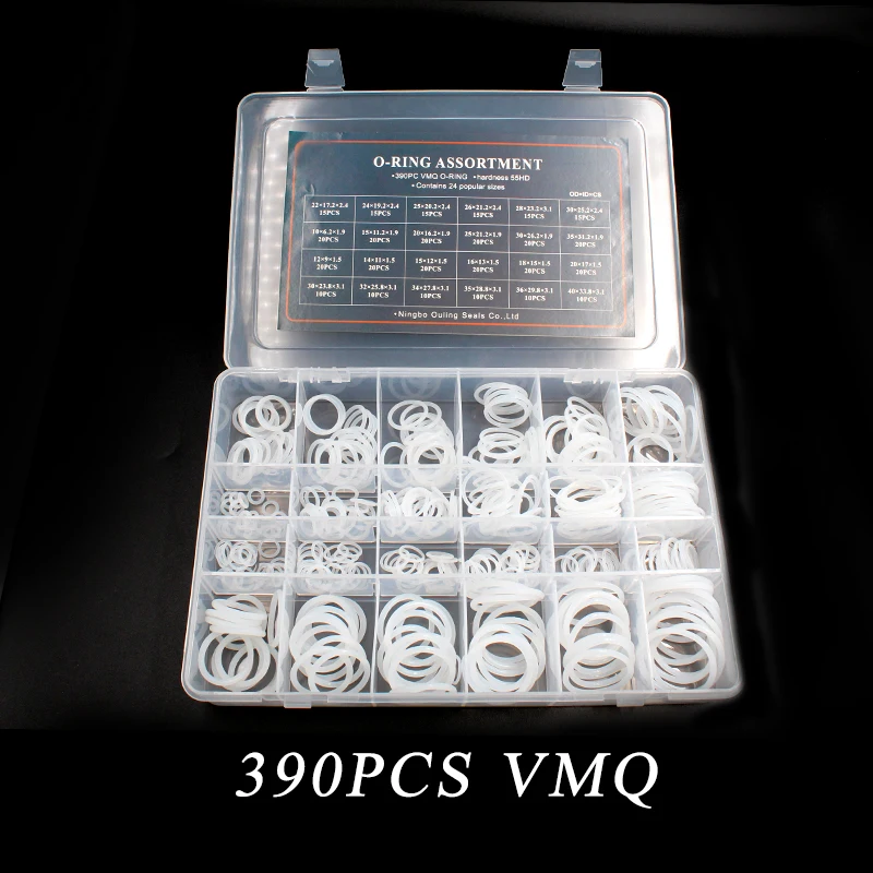 Резиновое/Силиконовое уплотнительное кольцо VMQ NBR FKM уплотнительное кольцо нитриловая шайба резиновое кольцо набор Ассортимент Комплект Коробка кольцо - Цвет: White VMQ 390PCS