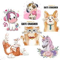 cartoon cute animal applique heat thermal transfer for clothes corgi unicorn patch iron on transfers for clothing stickers diy