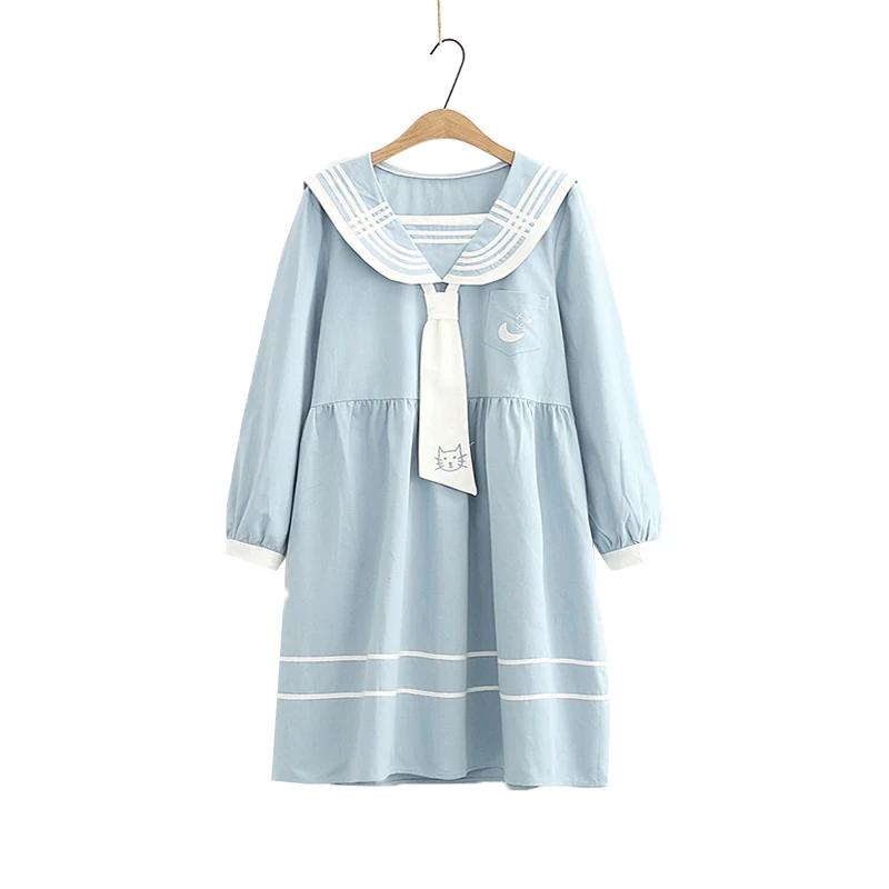 

Милое японское платье для женщин, винтажное готическое однотонное Свободное платье с матросским воротником и длинным рукавом, с милым галс...