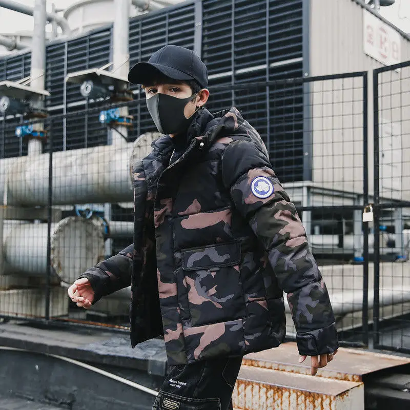 Зимняя куртка мужская камуфляжная Повседневная Толстая теплая парка с капюшоном