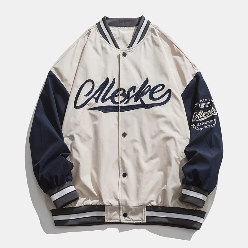 

2021 Autumn Winter Men Women Jacket Loose Baseball Uniform Letter Casual Threaded Cuffs Embroidery