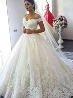 ball gown off the shoulder sleeveless sweepbrush train lace tulle wedding dresses custom made bride bridal gown