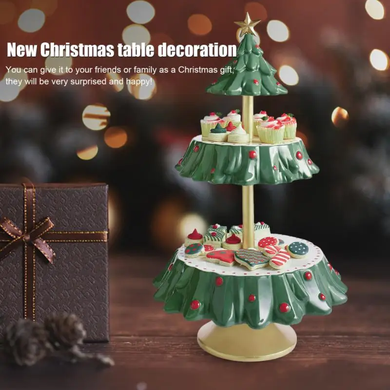 

1Pc Christmas Tree Dessert Table Fruit Cake Plate Double Layer Snack Tray Rack Holiday Party Candy Plates Christmas Decoration