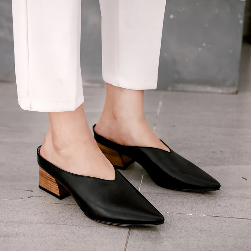 Сандалии женские из натуральной кожи босоножки без застежек заостренный носок