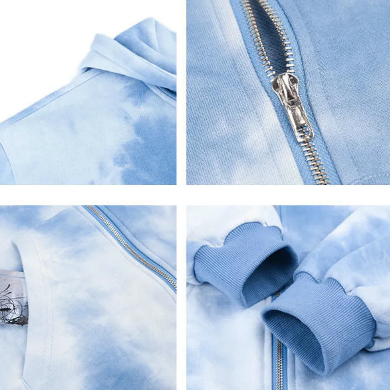 

Basic Jackets Women Tie Dye Print Autumn Zipper Pocket Hooded Womens Loose Harajuku Ulzzang Trendy All-match Leisure Streetwear