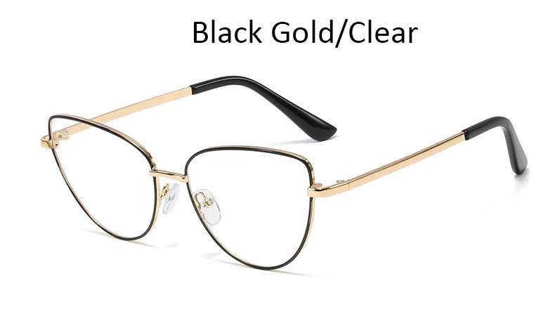 Black Gold Clear Очки женские кошачьи очки оправа с прозрачными линзами Модные металлические оправы оптические черные женские очки - Цвет оправы: Black Gold Clear