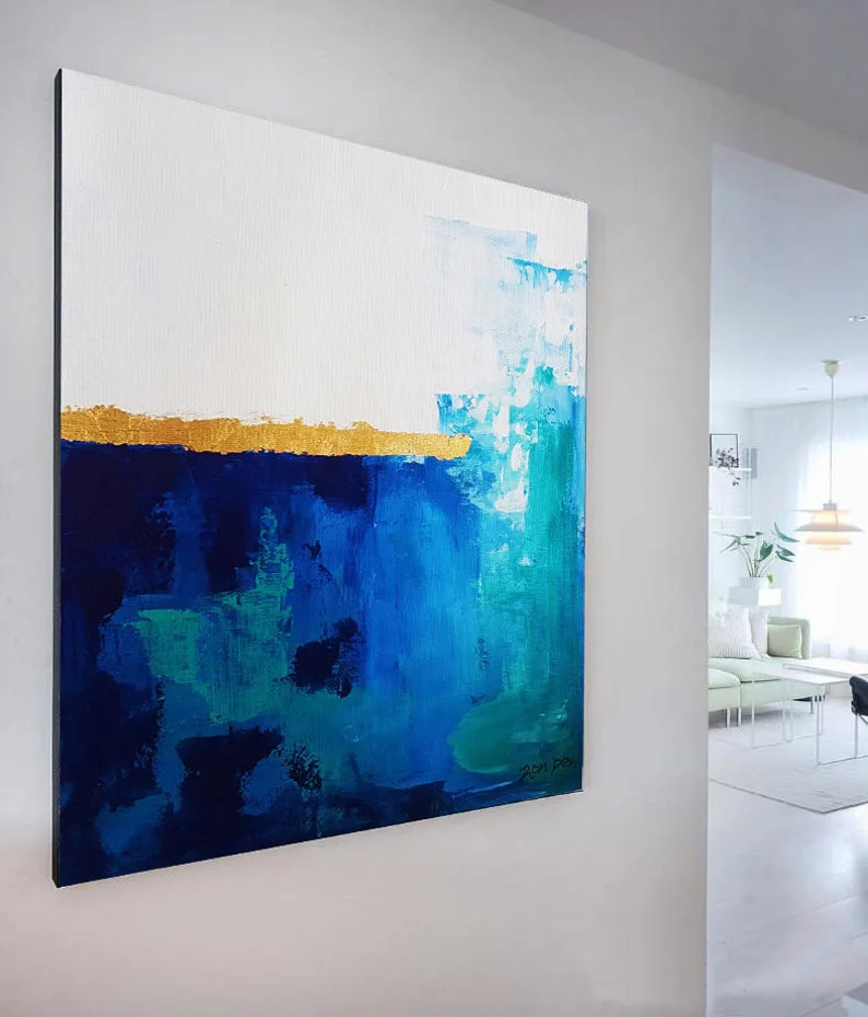 Goede Handgemaakte Canvas Schilderij Canvas Art Muur Decor Home Decoratie Accessoires En Goud Moderne Amerikaanse Stijl Abstract Schilderij Blauw