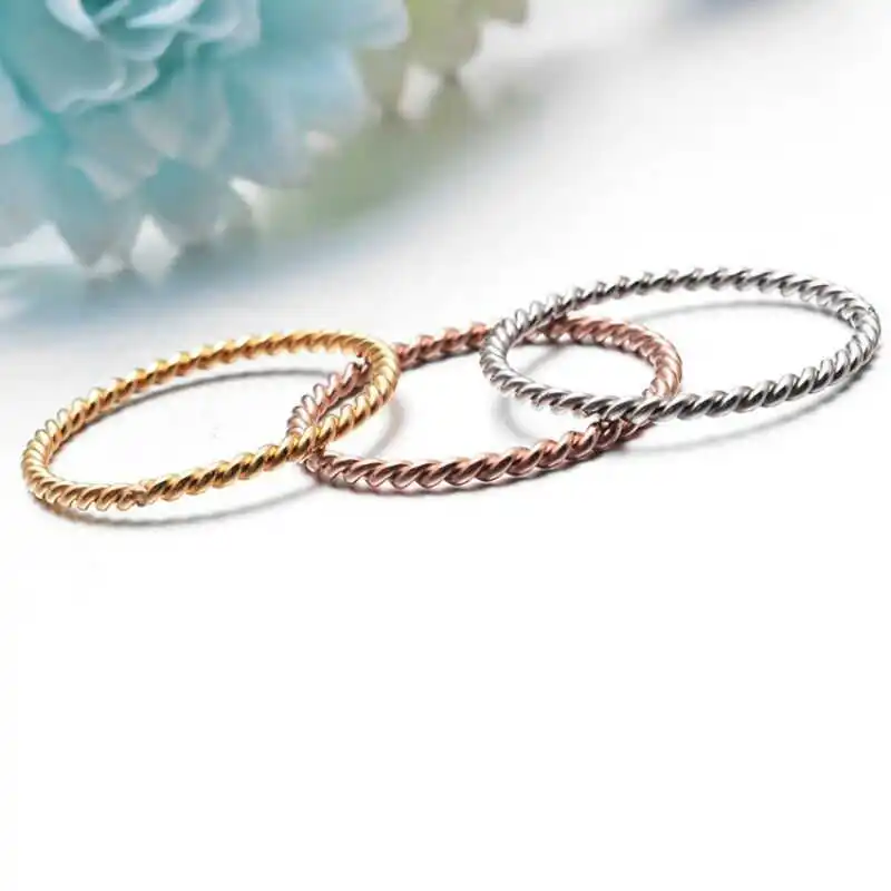 

Золотое розовое золото цвет серебряный цвет кольцо Размер 4-9 витое 1,5 мм женское свадебное кольцо