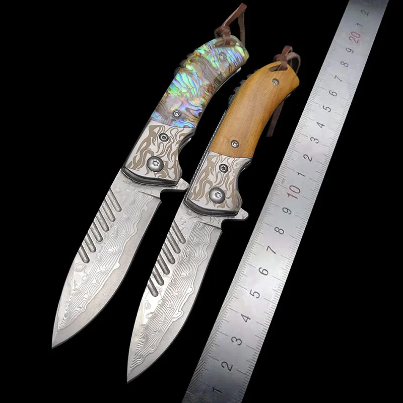 Дамасский стальной складной нож 60HRC высокой твердости военный для выживания