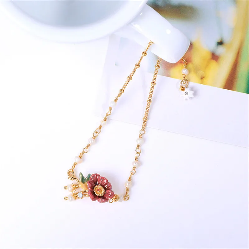 

Женский браслет с эмалью и розовыми цветами, в европейском и американском стиле