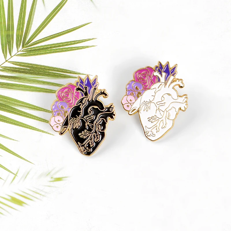 Женская Брошь с эмалью значок на булавке в виде розового цветка черного или