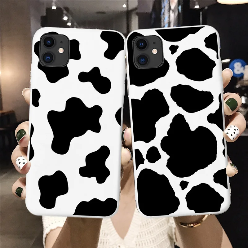 

Soft Silcone For IPhone X XR XS Max SE2020 13 12 11 Pro 6S 7 8 Plus Phone Case Cover White Black Cow Symbol Pattern Print Coque