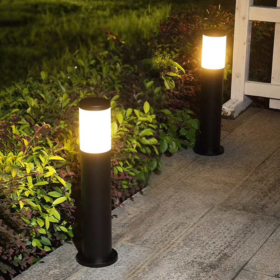 

Modern E27 Stainless Steel Post Lawn Lamp 12W Outdoor Villa Garden Fence Bollard Light Pathway Courtyard Landscape Pillar Light