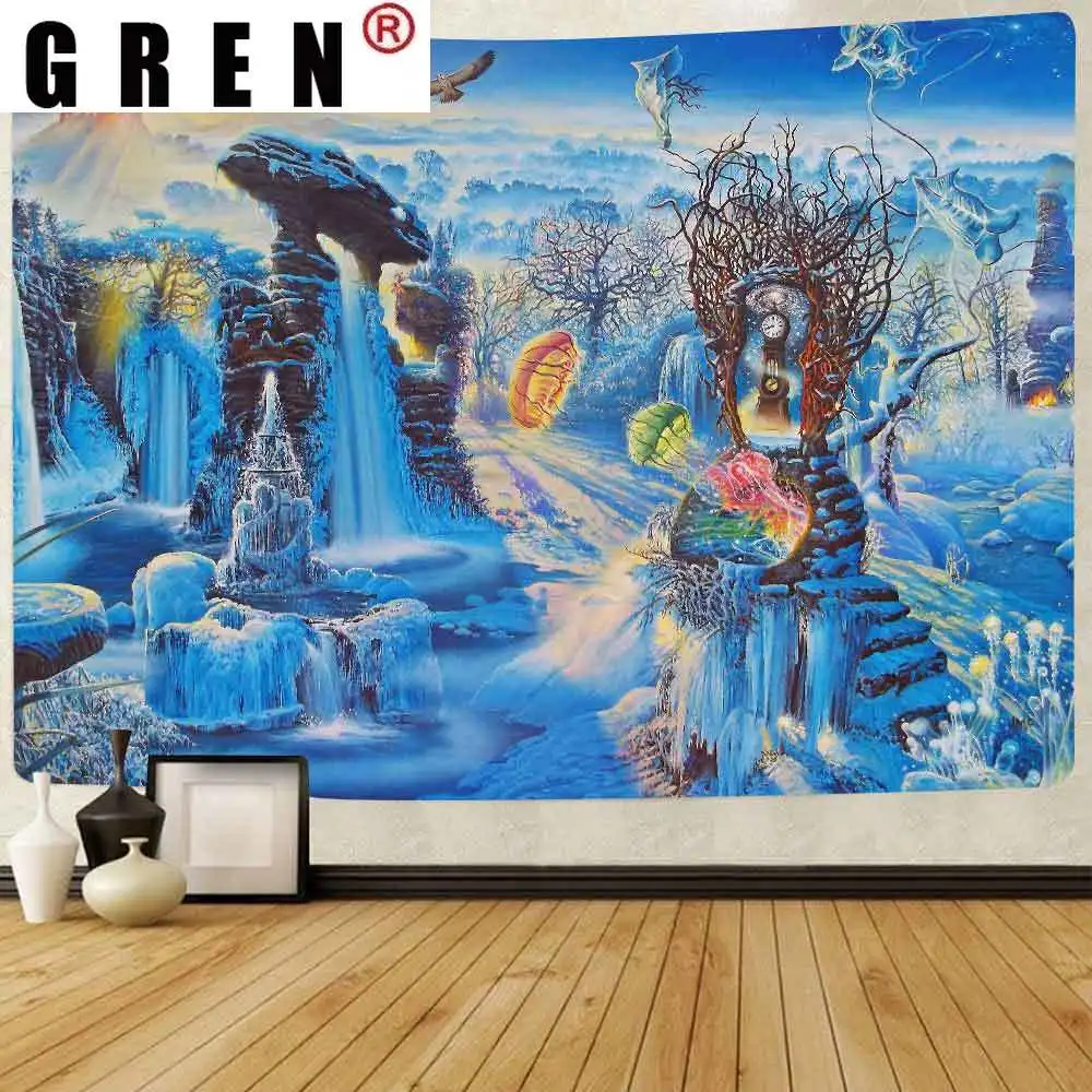 

GREN Magical Forest Tapestry Psychedelic Tree Plants Art Wall Hanging Tapestries for Living Room Bedroom Home Blanket Decor