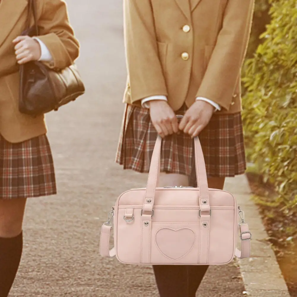

Student PU Leather Schoolbag Large Capacity Shoulder Bag Heart JK Uniform Bag Handbags Women Travel Tote Daily Shopping Bag New