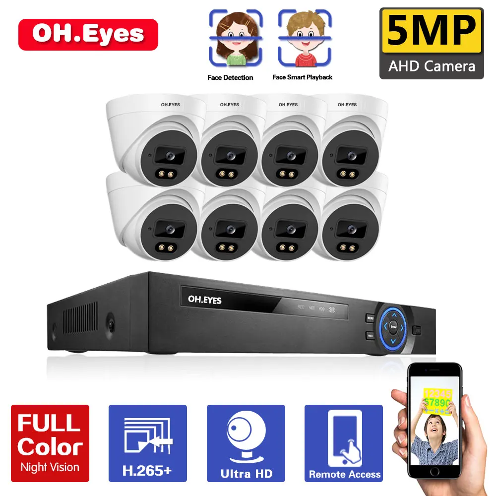

8CH DVR Recorder 5MP Kit with 5MP Colorful Night Vision Motion Detection AHD Camera Outdoor Surveillance Camera