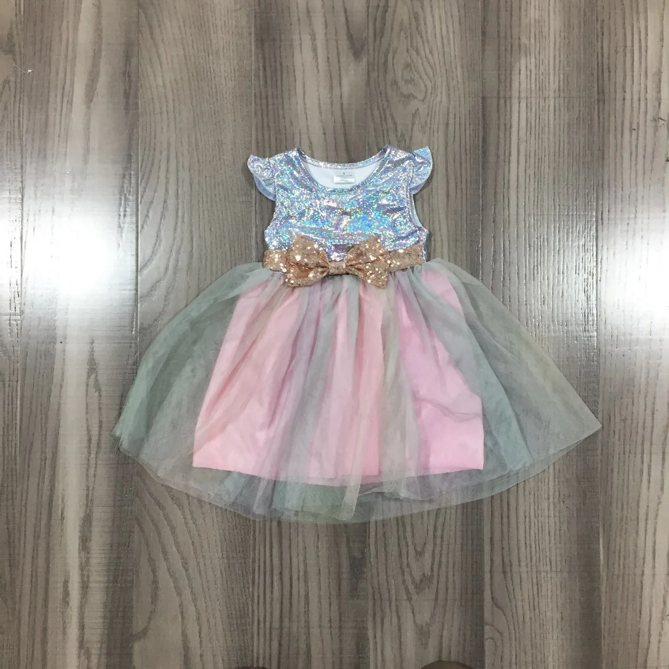 

Summer Girl Sequins Short Sleeve Pink Gauzy Dress