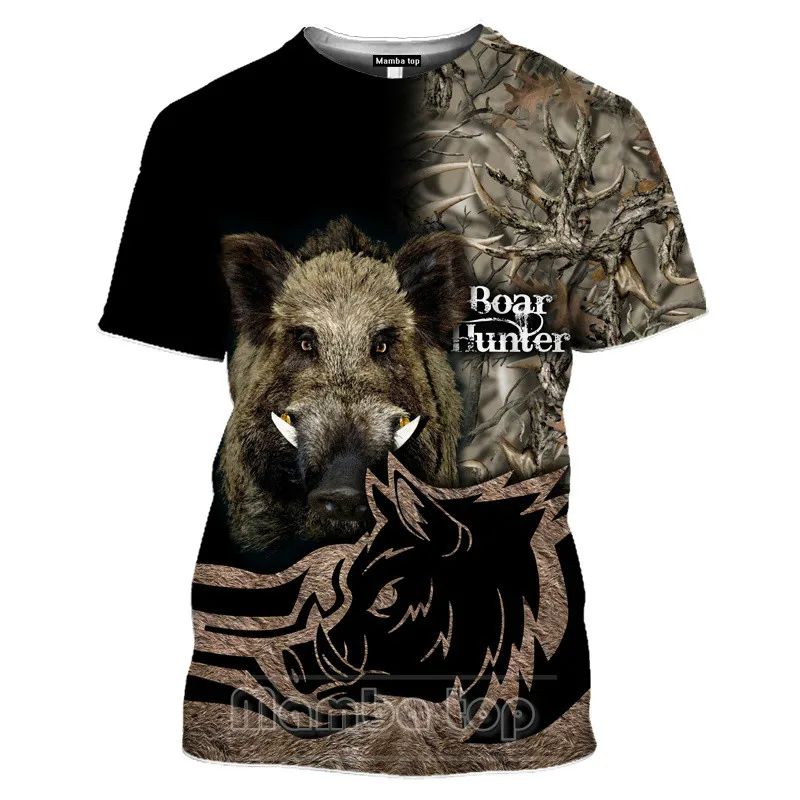 

2021 Men's New Top Wild Boar T-shirt Men's Jungle Animal Mallard 3D Printing Hunting Reed Camouflage T-shirt Gun Hidden Deer Fun