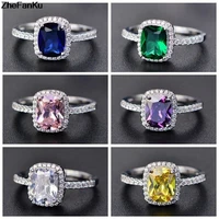 fashion rings for women multicolor square crystal zircon ring for ladies wedding band thin engagement ring