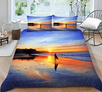 hot style soft bedding set 3d digital beach printing 23pcs duvet cover set with zipper single twin double full queen king