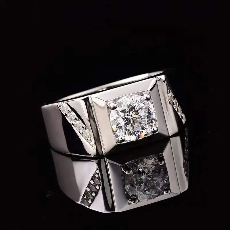 1 2ct S925 Стерлинговое Серебро Платиновое Покрытие Для мужчин кольцо D Цвет мужские