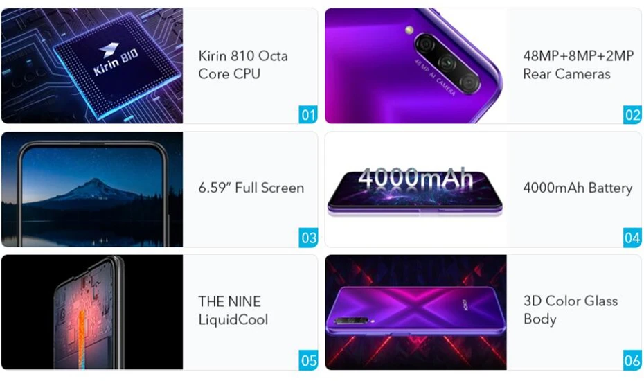 Смартфон Honor 9X pro 8G 128G Honor 9X pro Kirin 810 Octa Core 48MP фронтальная камера 16MP 4000mAh